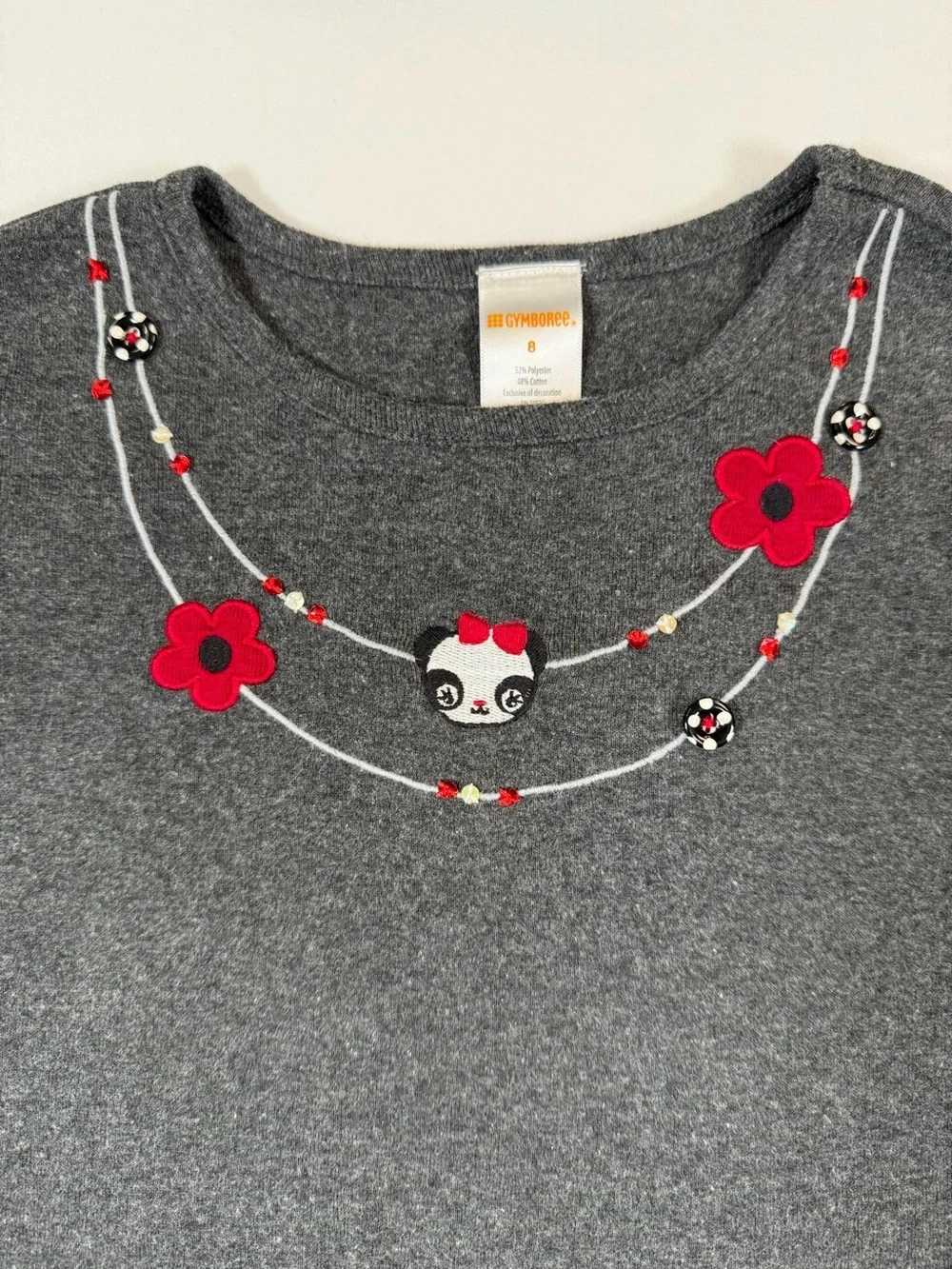 GYMBOREE‎ Girls 8 Long Sleeve Top Gray Panda Graphic Y2K 2009 Cute Cozy